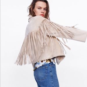 Zara Vegan Faux Suede Fringe Jacket, Size M